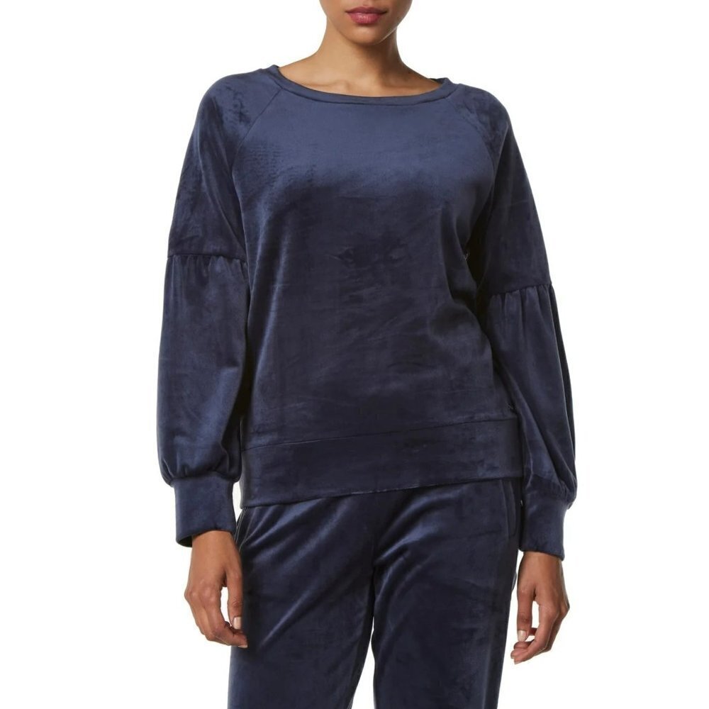 NWT Andrew Marc Marc NY Performance Velvet Crew Neck Puff Sleeve Active Top